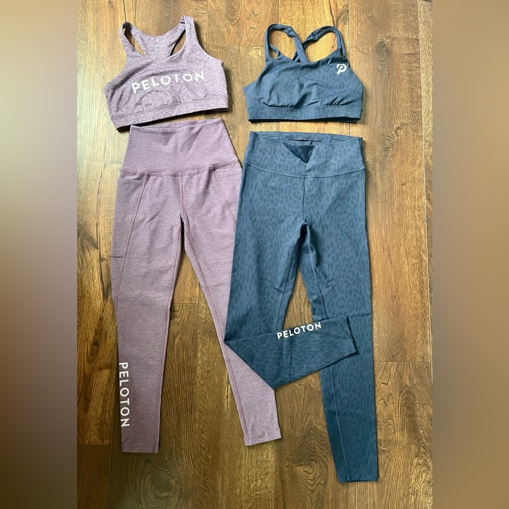 Excellent Peloton Purple and Blue Leggings and Bra Sets